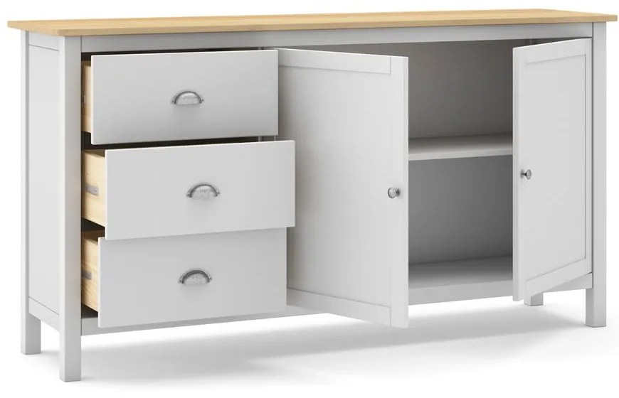 Нисък скрин от бял/естествен бор 150x80,5 cm Misti - Marckeric