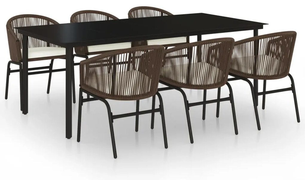 3099231 vidaXL Градински трапезен комплект, 7 части, кафяв