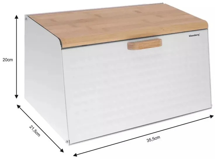 Кутия за хляб Klausberg KB 7468, 35.5 см, Стомана, Бамбук, Горен и преден капак, Бял
