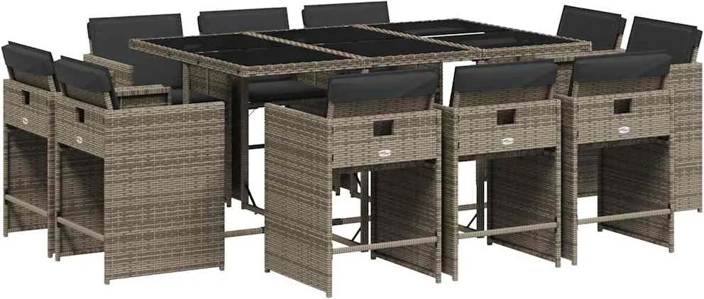 3211208 vidaXL Градински комплект с възглавници 11 части сив полиратан