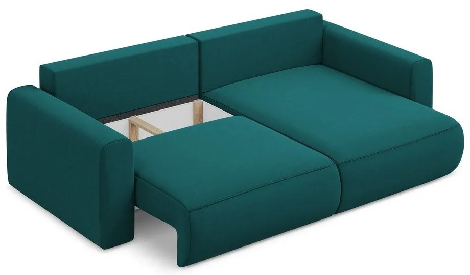 Тюркоазен кадифен разтегателен ъглов диван с място за съхранение (десен ъгъл) Kapua – Makamii