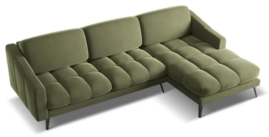 Зелен кадифен ъглов диван (десен ъгъл) Nalu – Makamii