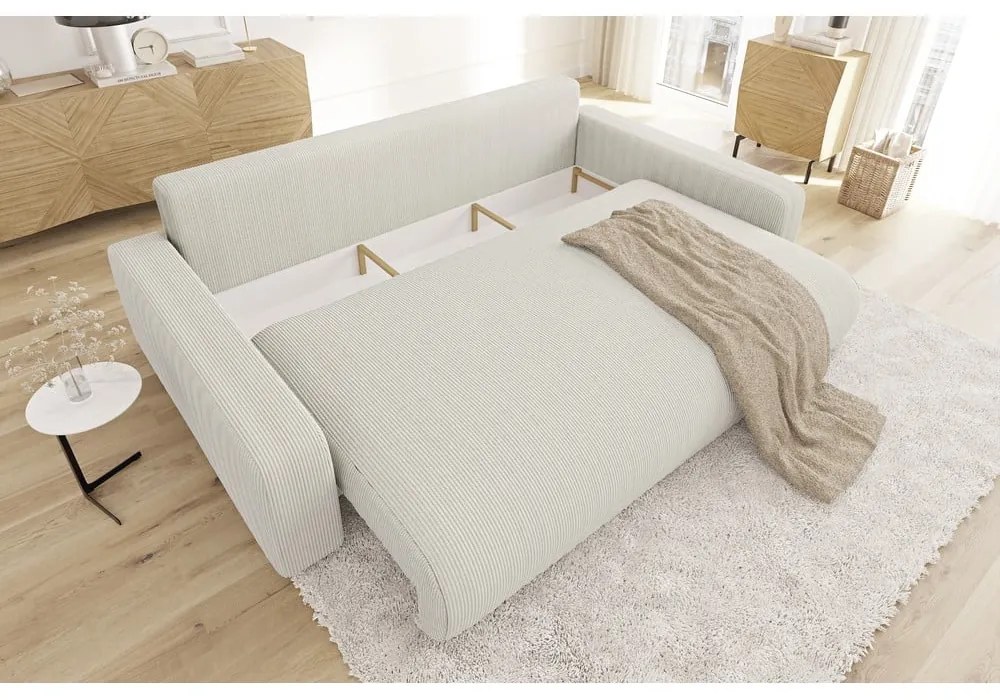 Кремав разтегателен диван с място за съхранение от рипсено кадифе 234 cm Sara – Ropez