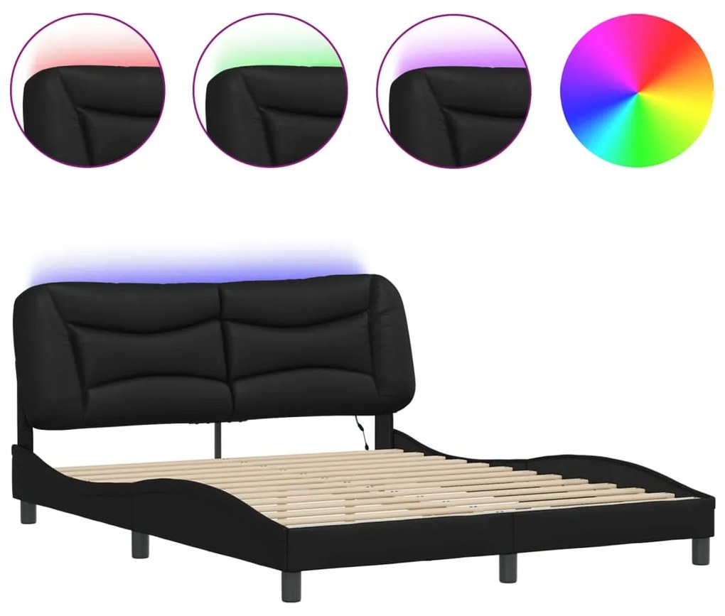 3213941 vidaXL Рамка за легло с LED без матрак Hvar, черна, 160x200 cм
