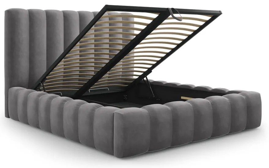 Сиво тапицирано двойно легло с място за съхранение 200x200 cm Kelp - Micadoni Home