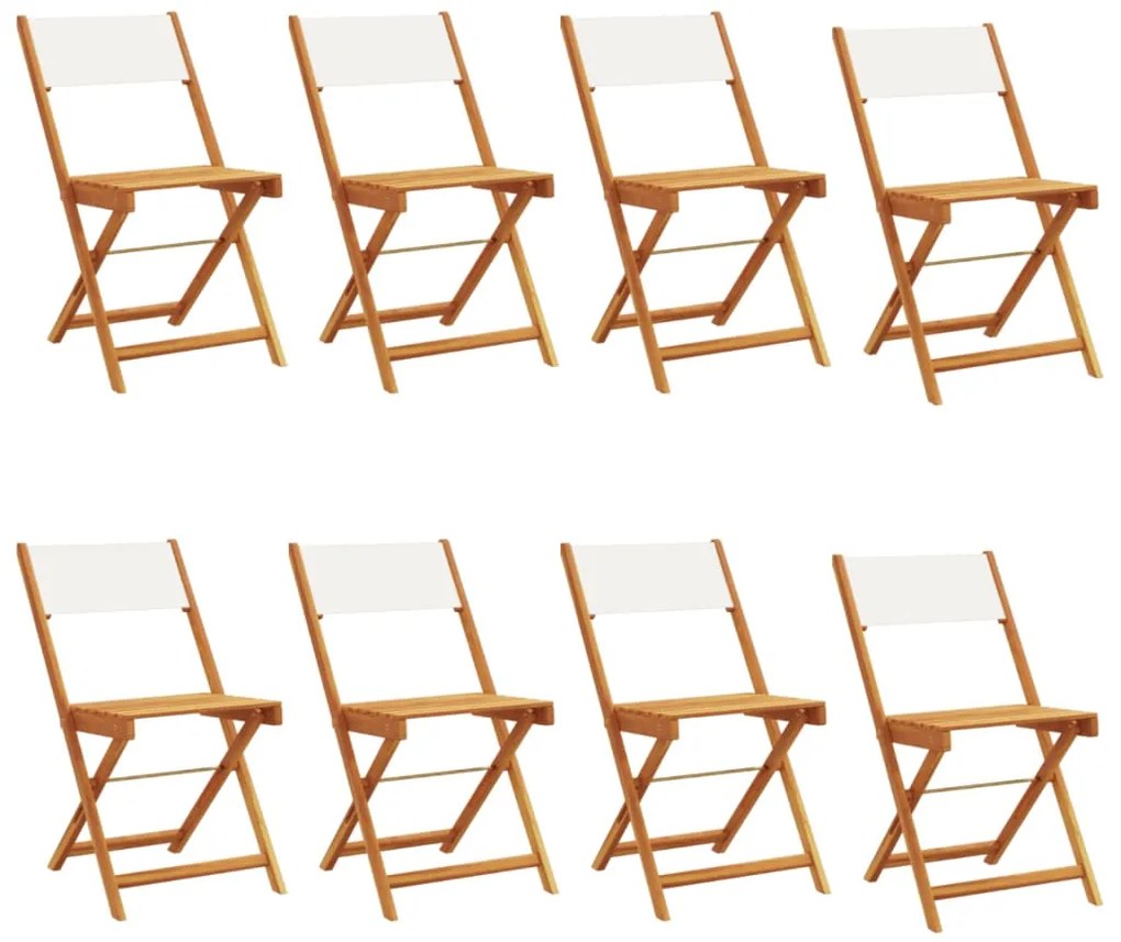 3214612 vidaXL Сгъваеми градински столове, 8 бр, кремави, плат и дърво масив