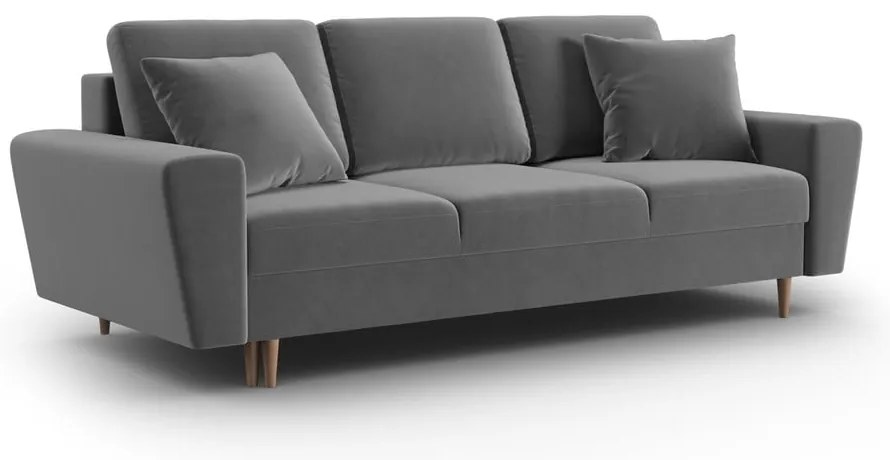 Светлосив кадифен разтегателен диван с място за съхранение 235 cm Kyoto – Cosmopolitan Design