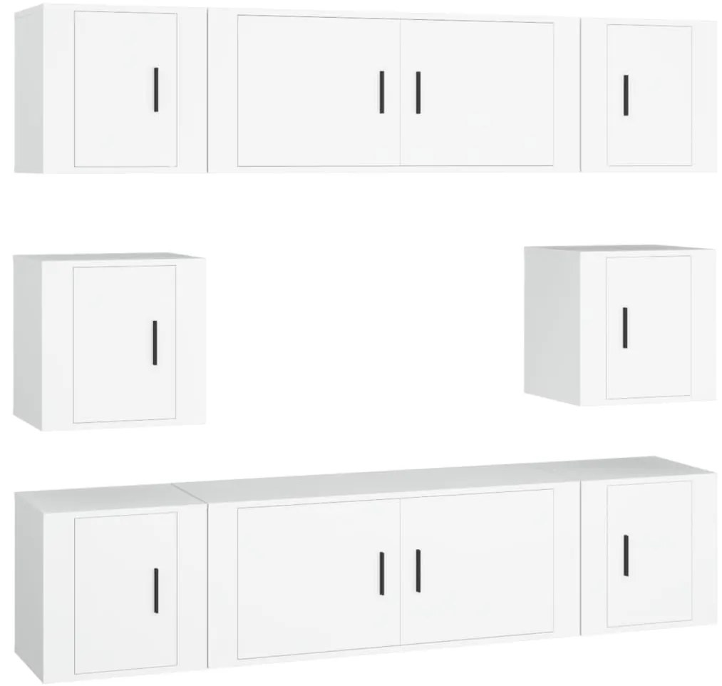 3188670 vidaXL Комплект ТВ шкафове от 8 части инженерно дърво Бял гланц