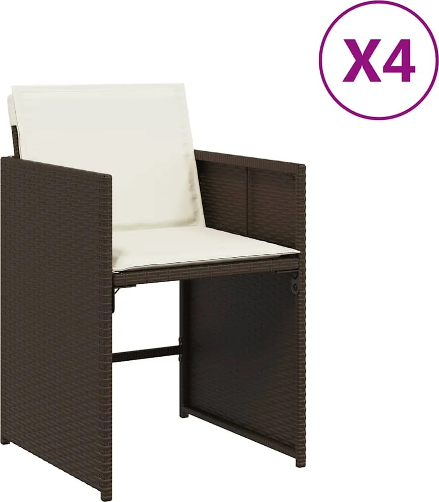 364986 vidaXL Градински столове с възглавници, 4 бр, кафяви, полиратан