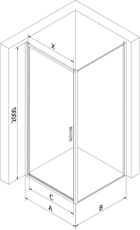 Mexen Exo-B люлееща се душ кабина 90 x 90 см, прозрачна, черна - 817-090-090-70-00