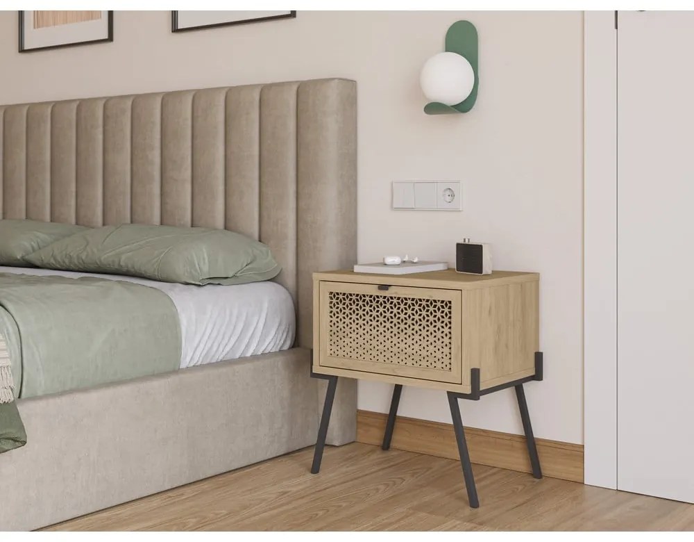 Нощно шкафче в дъбов декор в естествен цвят Ecrin - Marckeric