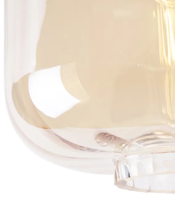 Дизайнерски таванна лампа черна с кехлибарено стъкло - Qara