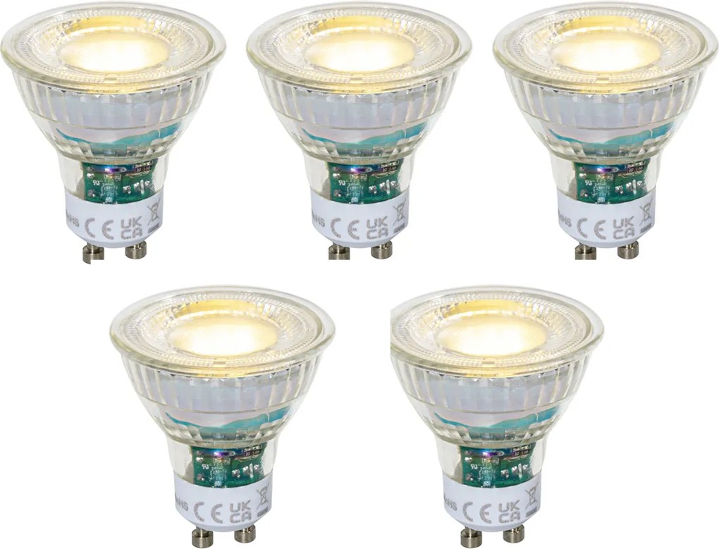 Комплект от 5 димируеми прозрачни GU10 LED крушки 50 мм 2.5W 450 lm 3000K