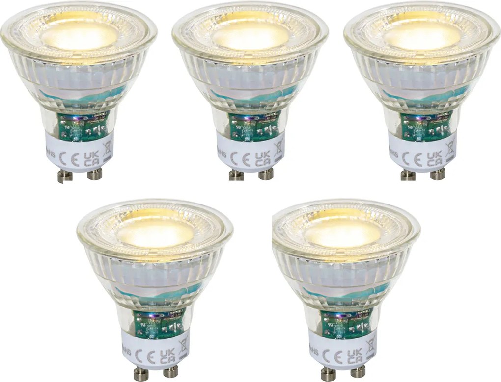 Комплект от 5 GU10 50mm димируеми LED крушки прозрачни 2.5W 450 lm 3000K