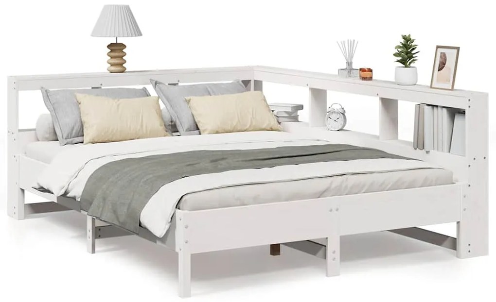 3324422 vidaXL Легло с етажерка за книги, без матрак, 140x200 см, бор масив