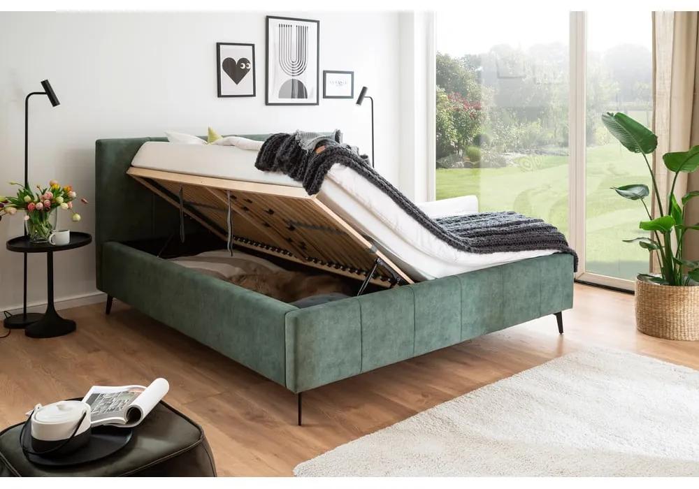 Зелено двойно легло с решетка и място за съхранение , 180 x 200 cm Lizzano - Meise Möbel