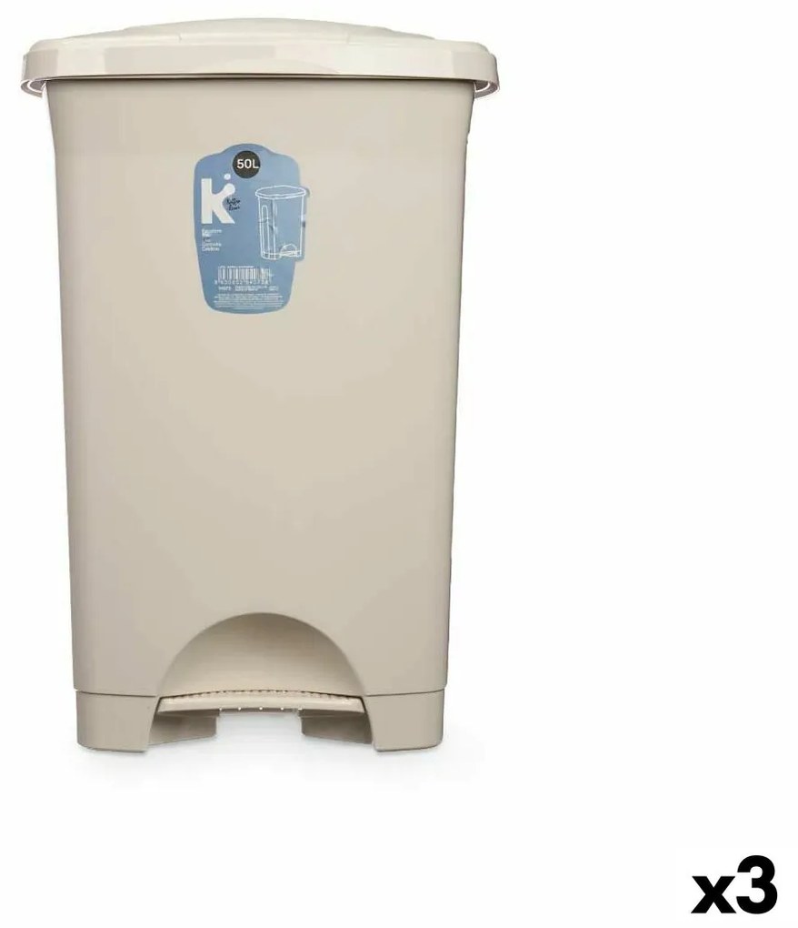 Кошче с педал Бежов Пластмаса 50 L (3 броя)