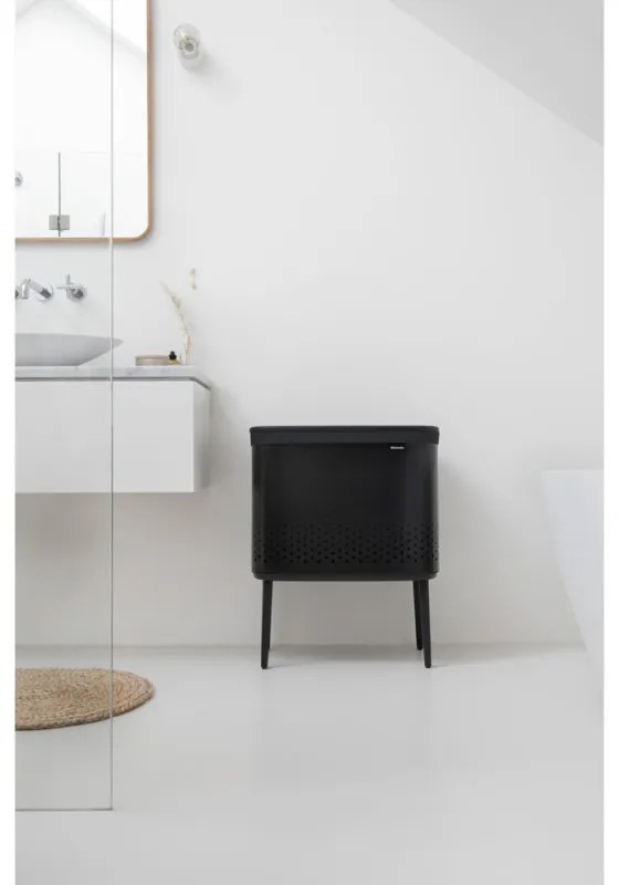 Кош за пране Brabantia Bo 1004175, 60 л, Пълнене без отваряне, Вентилационни отвори, Регулируеми крачета, Черен