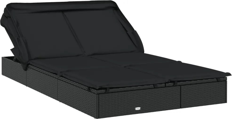319652 vidaXL 2-местен шезлонг черен сгъваем покрив 213x118x97 см полиратан