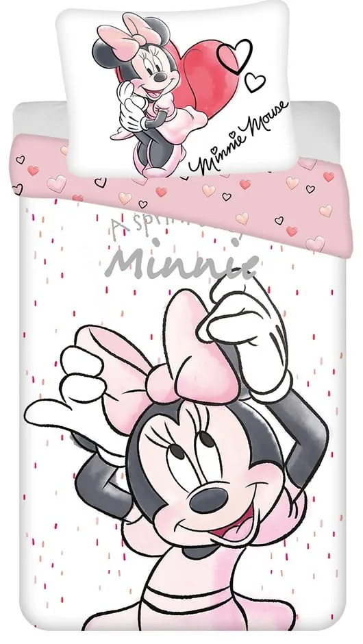 Бяло-розово единично памучно детско спално бельо 140x200 cm Minnie "White" – Jerry Fabrics
