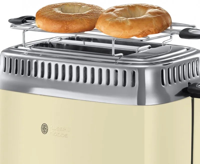 Тостер за хляб Russel Hobbs Retro Vintage Cream 21682-56, 1300W, 2 филийки, 6 нива, Ретро индикаторна скала, Lift & Look, Бързо препичане, Кремав/инокс