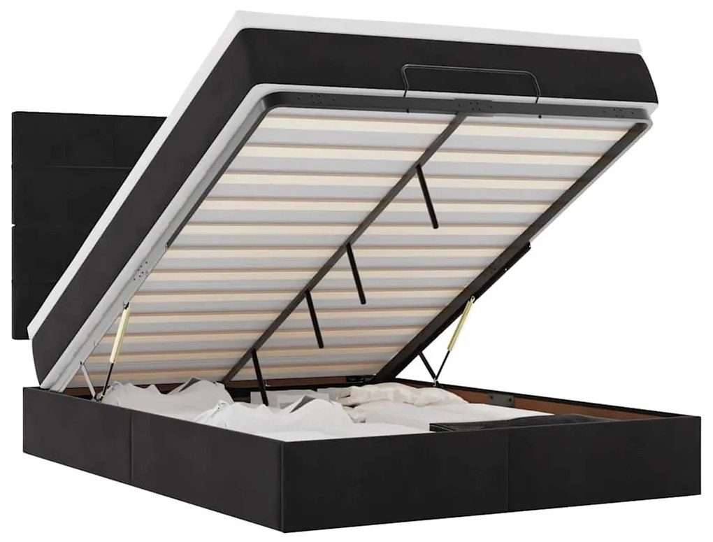 3314320 vidaXL Османска легло с матраци и LED, черно, 140x190 см, кадифе