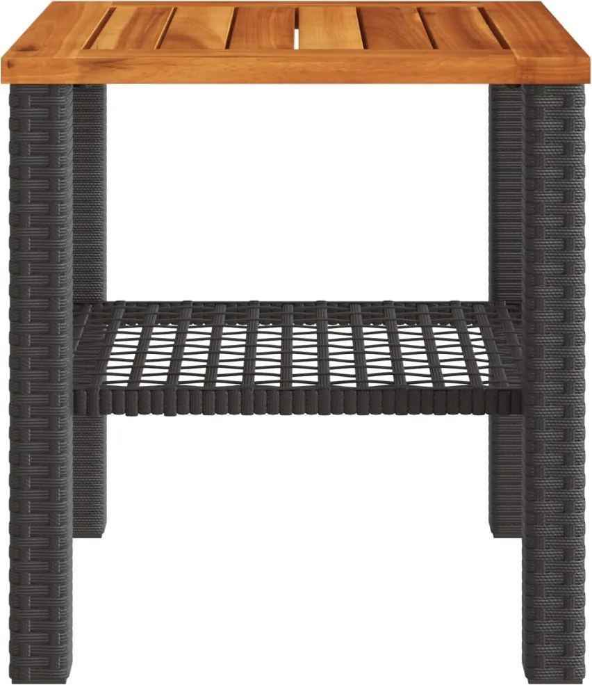 Градинска маса, черна, 40x40x42 см, полиратан и акациево дърво