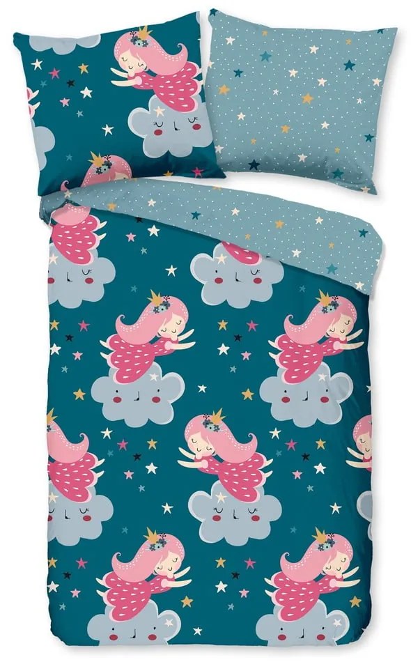 Памучно детско спално бельо за детско креватче в петролен цвят 120x150 cm Princesse – Good Morning