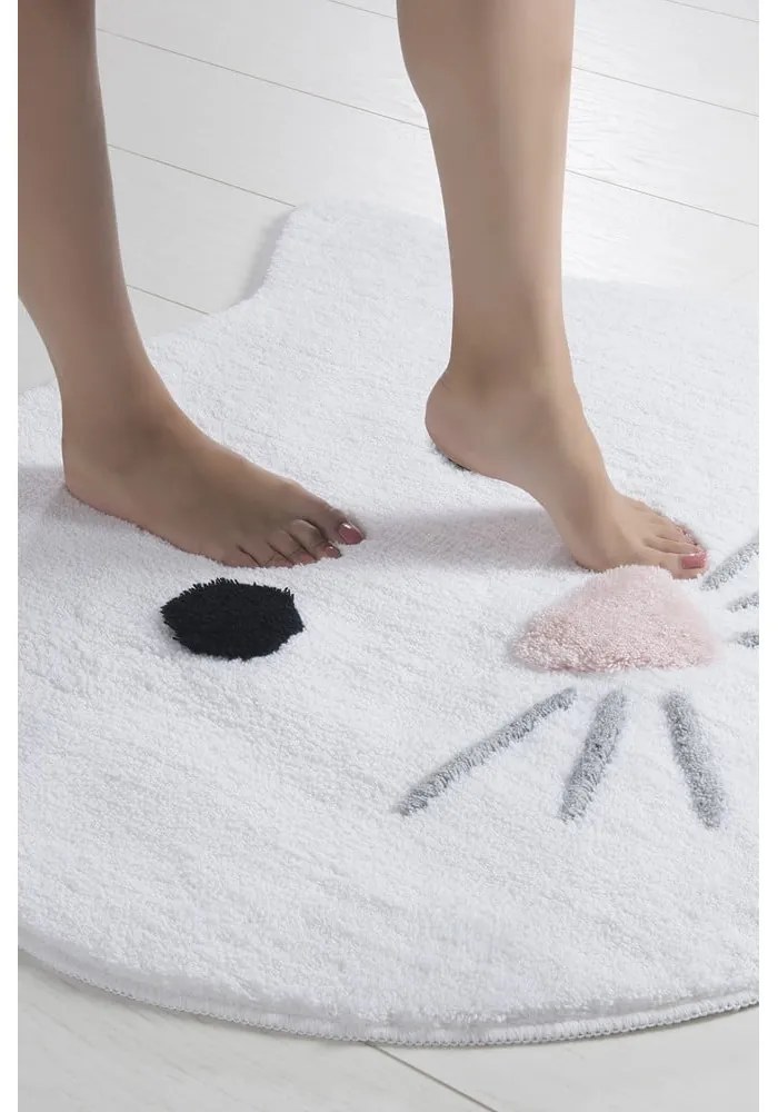 Бяла постелка за баня Cat, ⌀ 90 cm - Foutastic