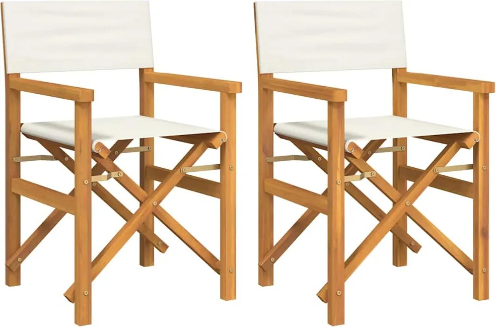 4008512 vidaXL Сгъваеми режисьорски столове 2 бр кремави масивно тиково дърво
