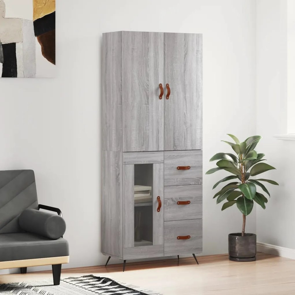 3195937 vidaXL Висок шкаф, сив сонома, 69,5x34x180 см, инженерно дърво