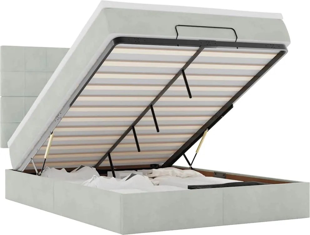 3314324 vidaXL Османска легло с матраци и LED, светлосиво, 140x200 см, кадифе