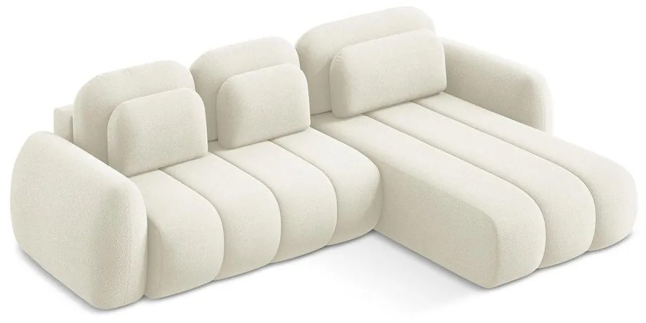 Бежов разтегателен ъглов диван с място за съхранение от букле (десен ъгъл) Pele – Makamii