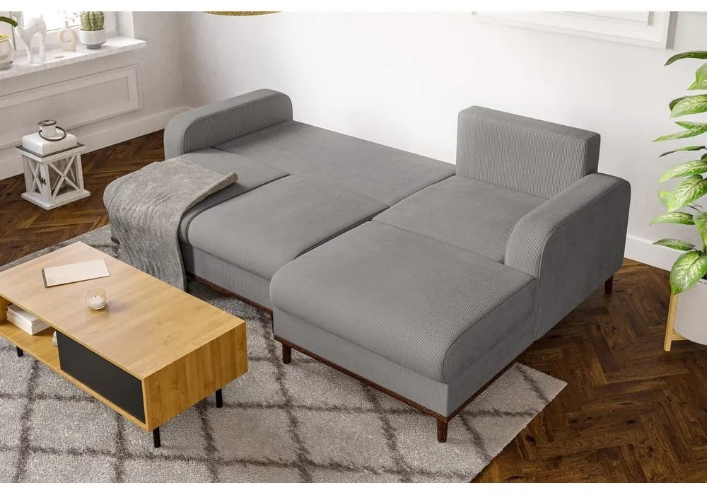 Светлосив ъглов диван от рипсено кадифе (десен ъгъл) Beata – Ropez