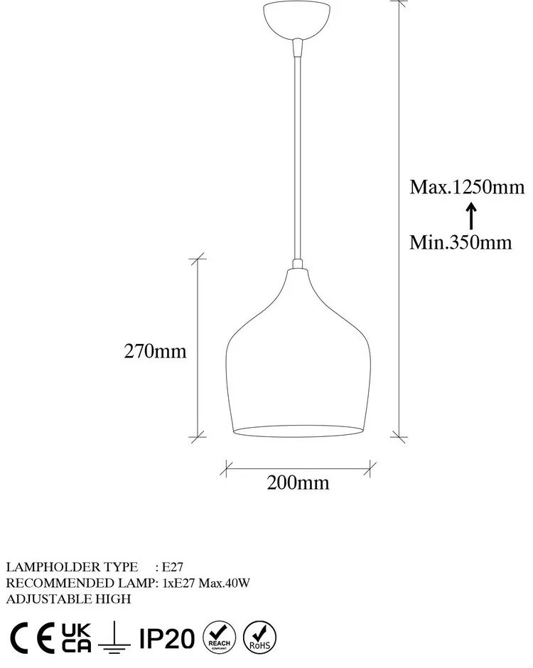 Висящо осветително тяло меден с метален абажур ø 20 cm Murek – Opviq lights