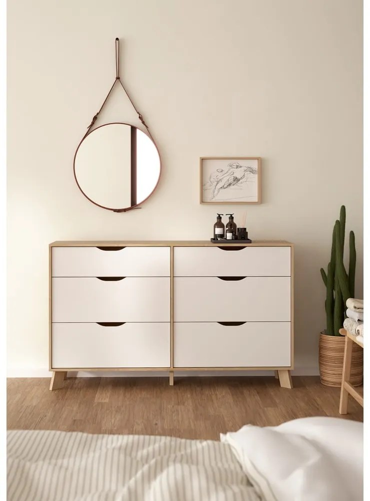 Скрин от дъбов декор в бял и естествен цвят 156x92x40 cm Ikast – Tvilum