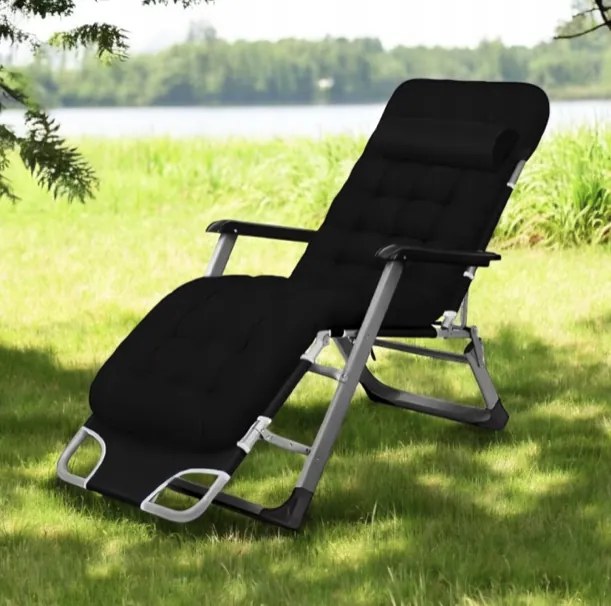 Градински шезлонг със сива рамка и възглавница Сив