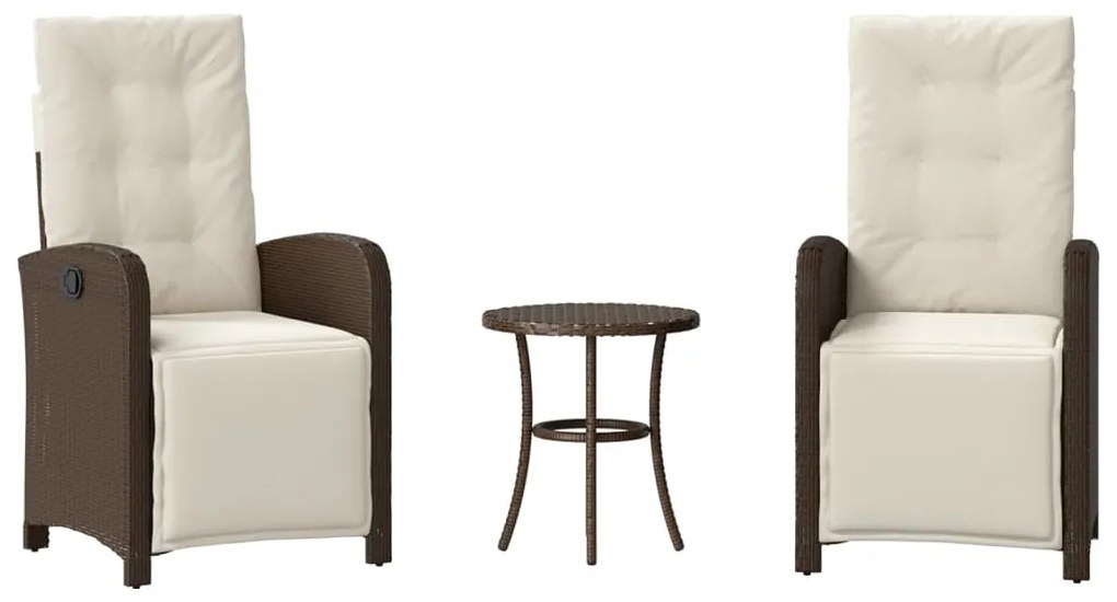 365202 vidaXL Бистро комплект с възглавници 3 части кафяв полиратан