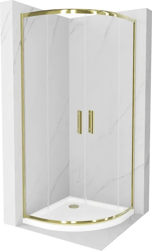 Mexen Rio полукръгла душ кабина 90 x 90 см, прозрачна, златна + душ тава Flat,