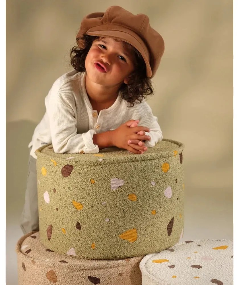 Зелен детски пуф от букле и шенил Terrazzo – Wigiwama