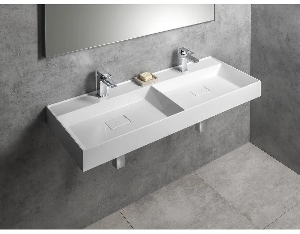 Бял двоен умивалник от отлят мрамор 119x44 cm Godiva – Sapho