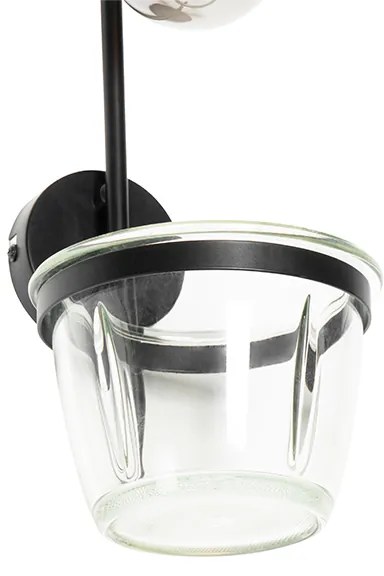 Модерна стенна лампа черен със стъкло - Roslini