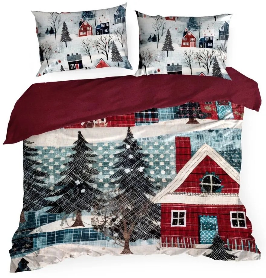 Коледно памучно спално бельо със зимен пейзаж Ширина: 160 см | Дължина: 200 см