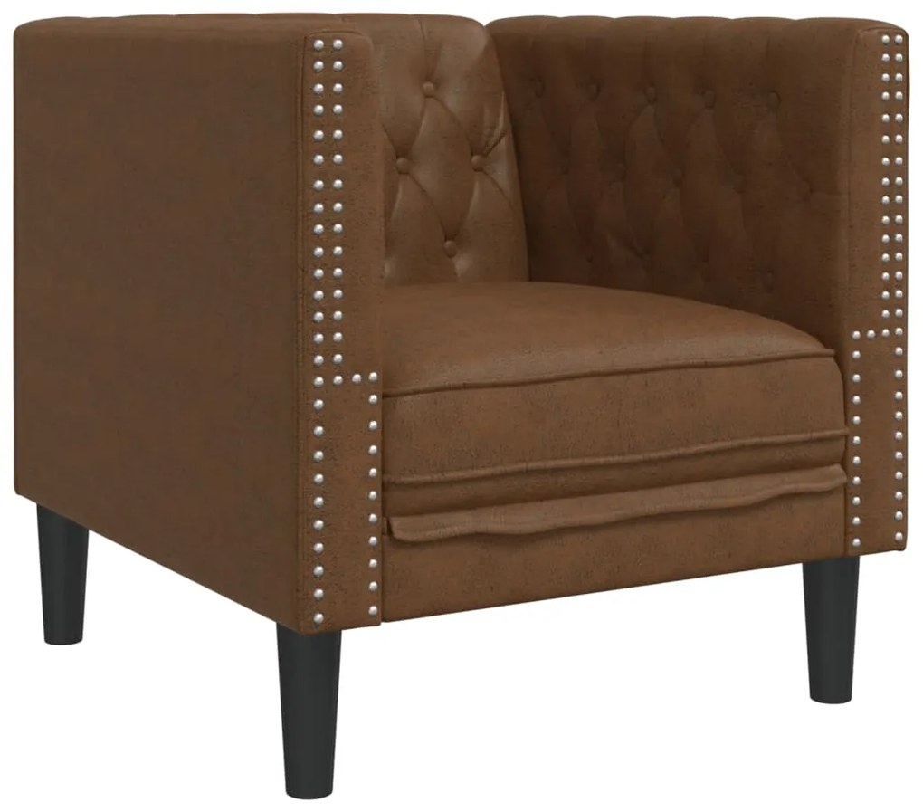 372682 vidaXL Кресло Честърфийлд, кафяво, изкуствен велур