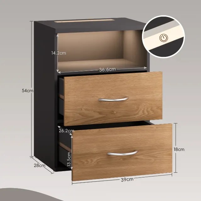 Нощно шкафче Jamie с LED осветление и USB - 55 × 40 × 28 cm дърво / сив