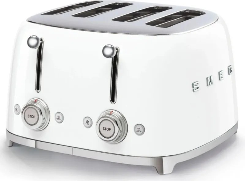 Тостер за хляб SMEG 50's Style TSF03WHEU, 2000W, 4 филии, 6 нива, Тавичка за трохи, Вграден кабел, Неръждаема стомана, Бял