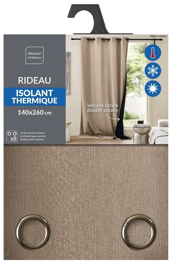 Кафяво термо перде от рипсено кадифе 140x260 cm Madison – douceur d'intérieur