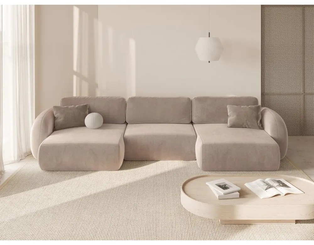 Бежов кадифен сгъваем/с място за съхранение ъглов диван (U форма) Tonale – Cosmopolitan Design