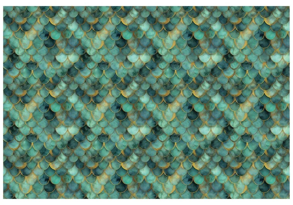 Тапет – Зелени морски люспи със златен оттенък