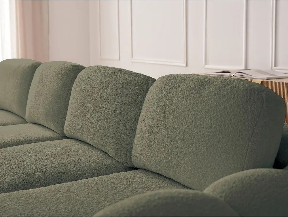 Зелен сгъваем/с място за съхранение ъглов диван от прежда с примки от букле (десен ъгъл) Montaigne – Bobochic Paris
